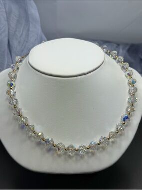 Vintage Austrian Crystal Bead on chain Necklace #25un